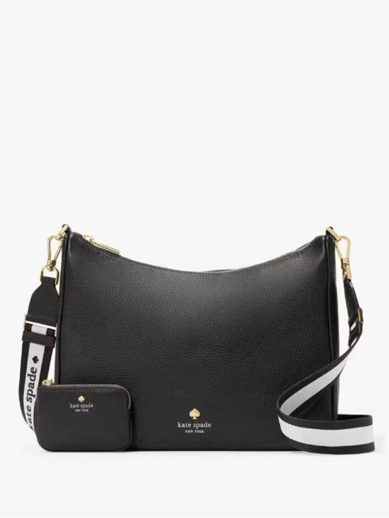 Kate Spade Emma Large Pebbled Leather Messenger Crossbody Bag Black